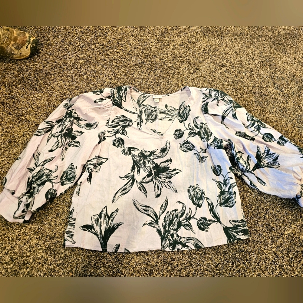 Lilac Floral Print balloon Sleeve Blouse